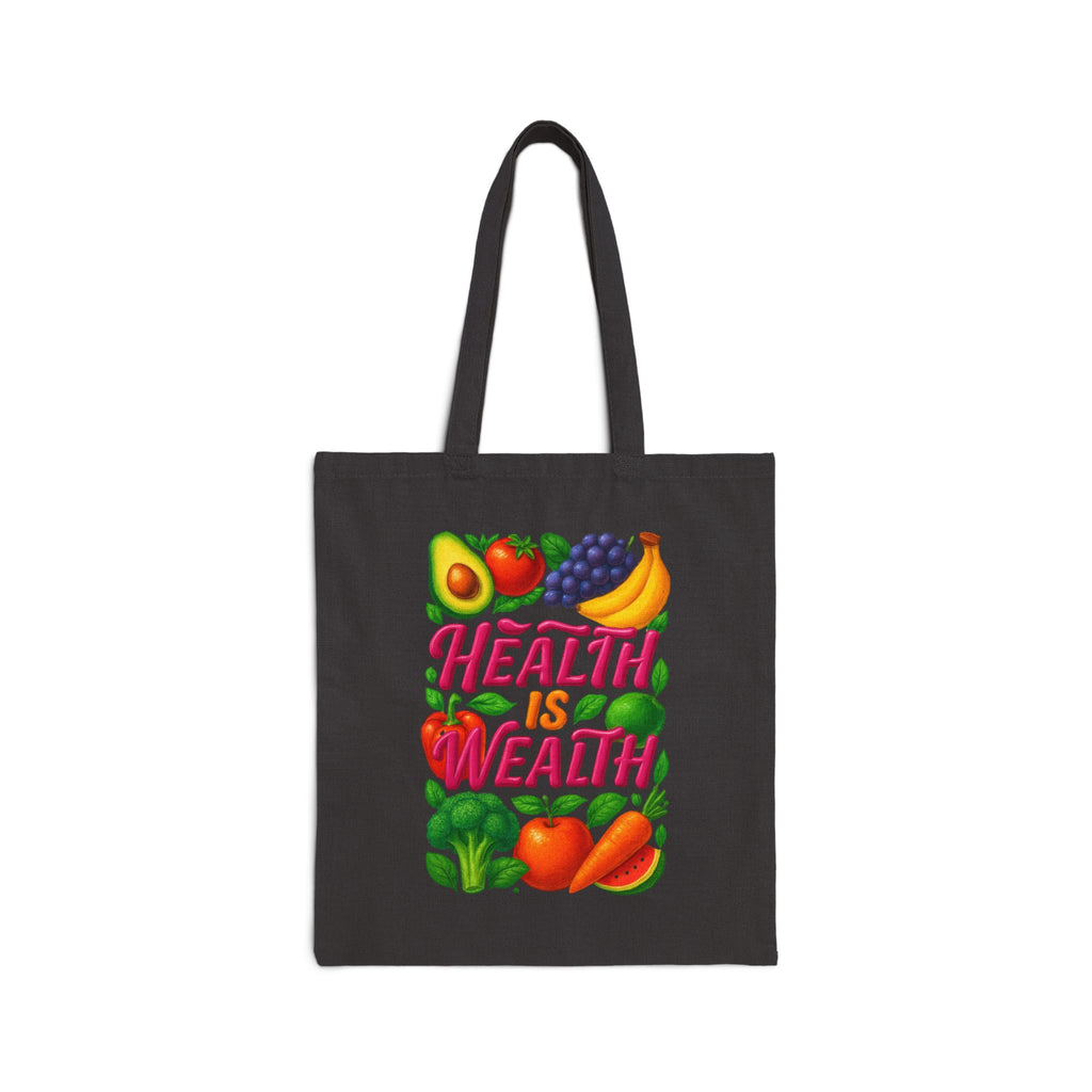 Health Is Wealth Canvas Tote Bag — Fruit & Veggie Eco Grocery Market Tote