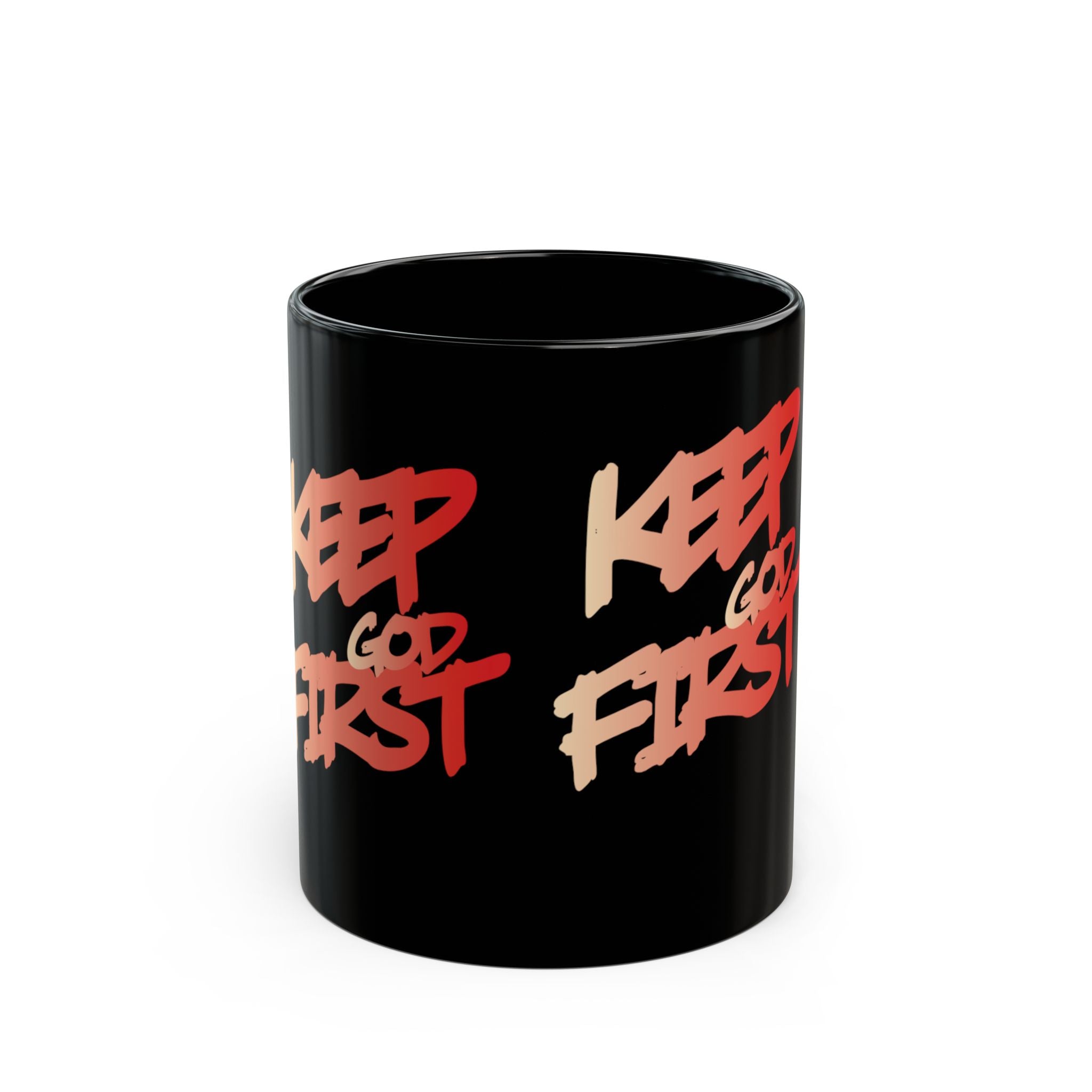 Keep God First Black Coffee Mug — Inspirational Christian Faith Gift (11oz/15oz)