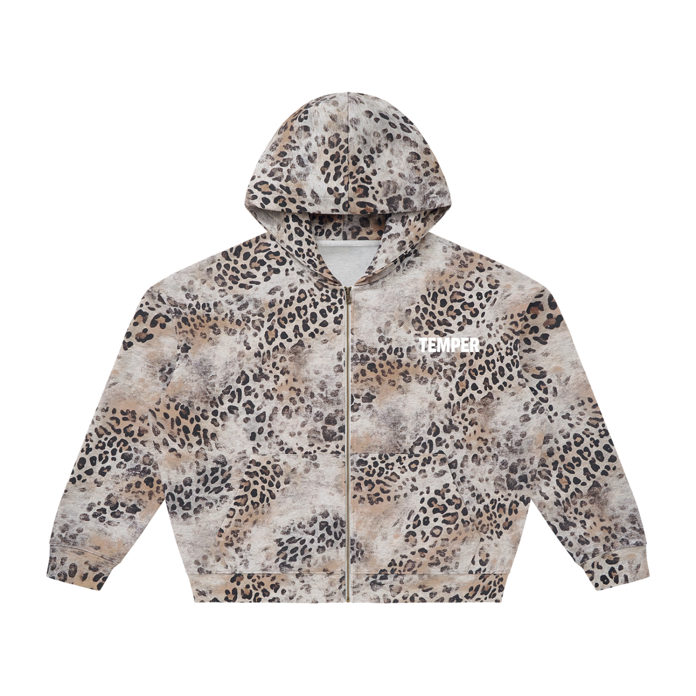 Unisex Vintage Wash Leopard Full Zip Hoodie