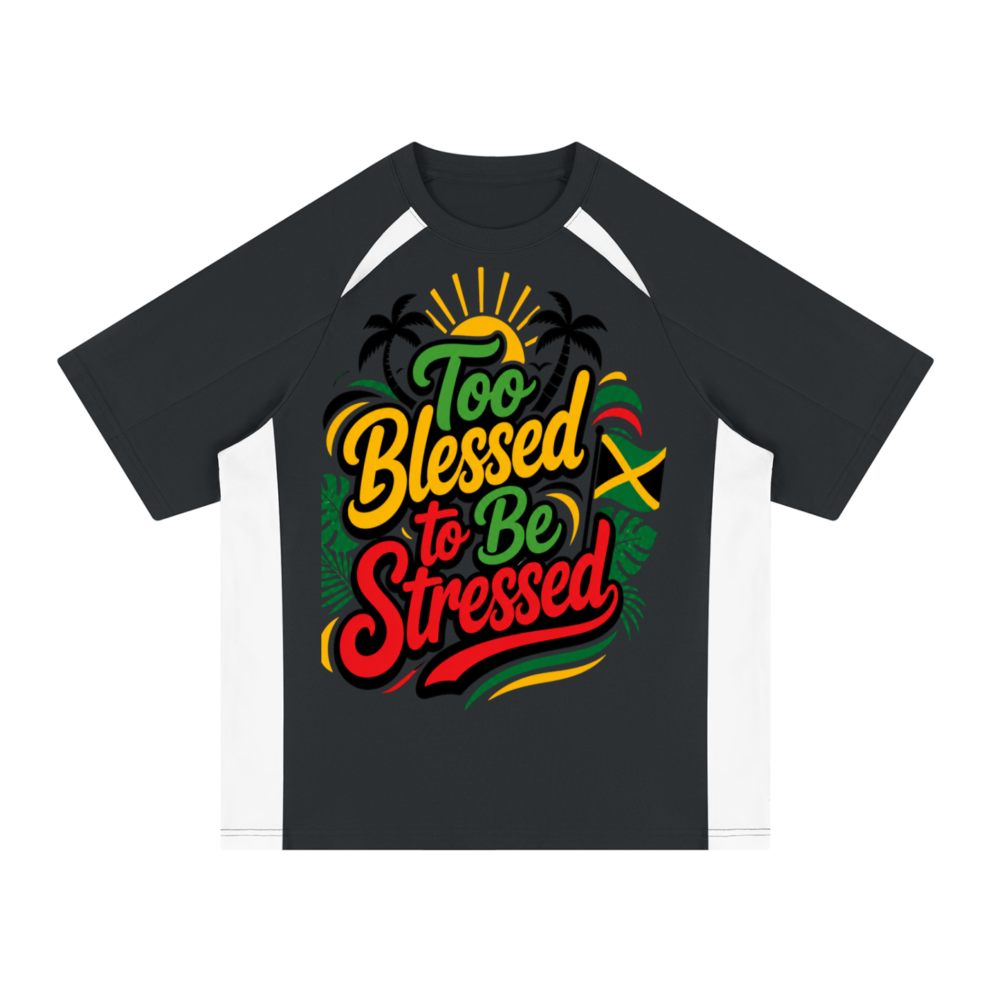 Blessed & Stressed Vintage Jamaican Vibe Graphic Tee | Reggae Streetwear Raglan Shirt