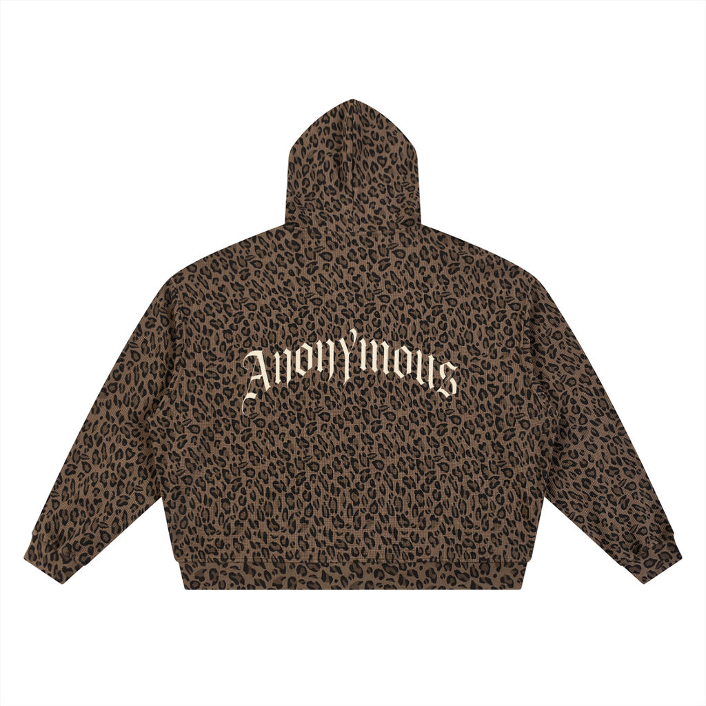Unisex Leopard Print Waffle Full Zip Hoodie