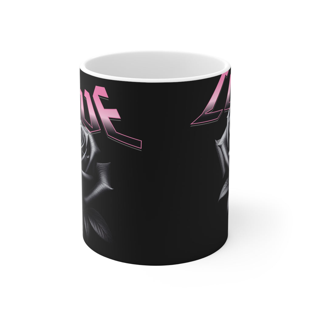 Love Rose Mug — Gothic Pink Script 11oz Coffee Cup